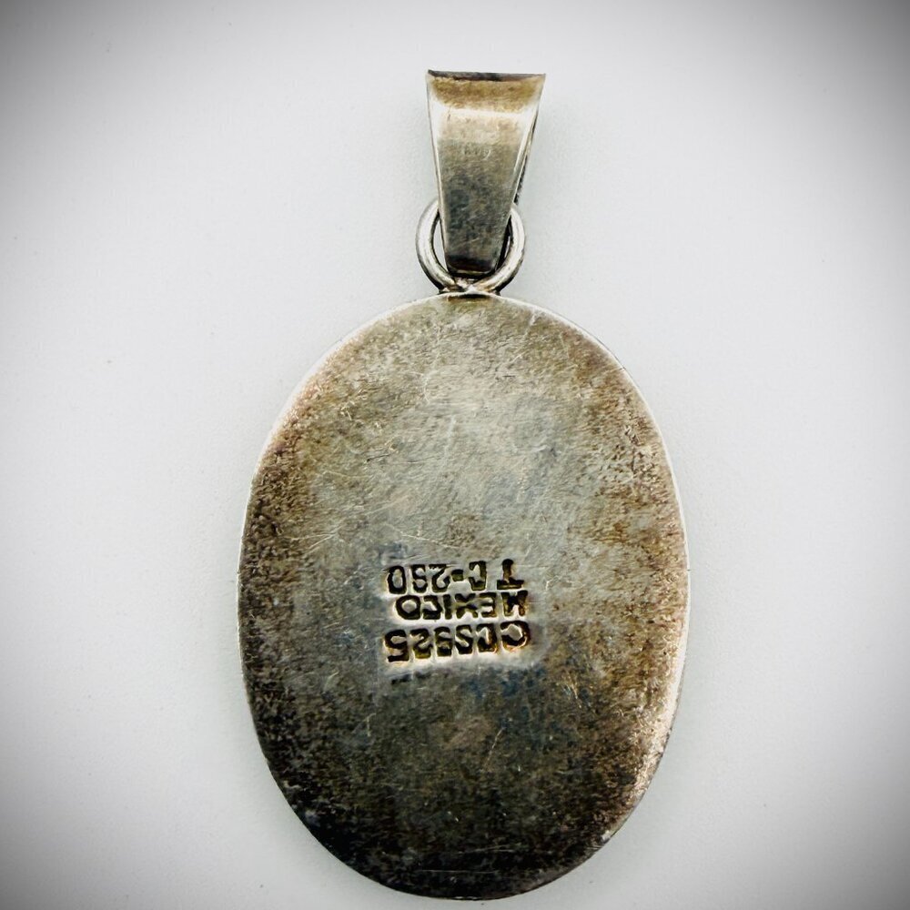 Taxco Mexico Sterling Black Onyx Pendant 2" - Picture 4 of 4